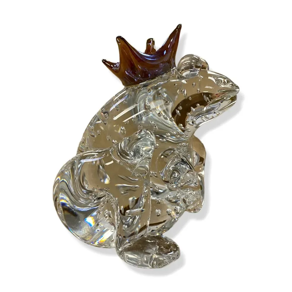 $440 Global Views Clear Handmade Glass Frog Prince Decorative Accent Figurine